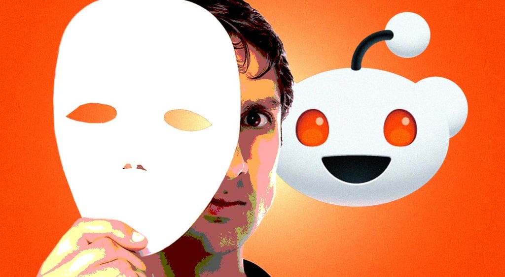 A person behind a white mask, logo of Reddit