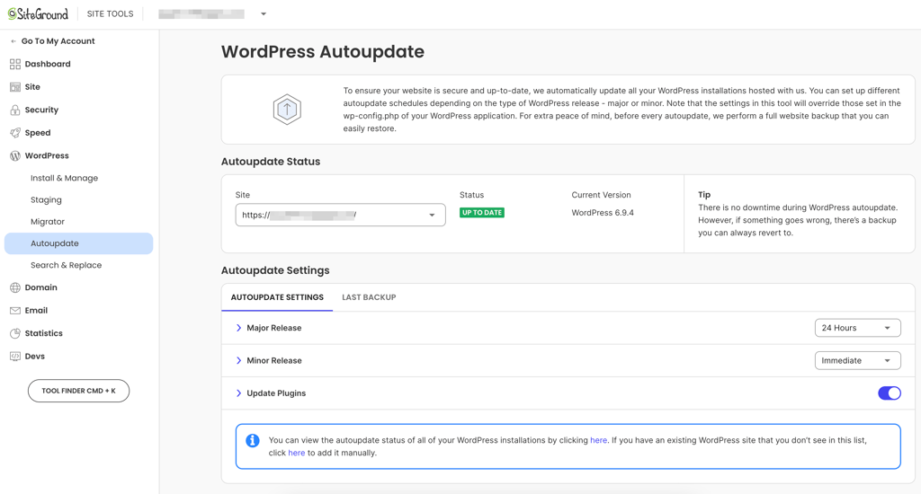 siteground wp dashboard