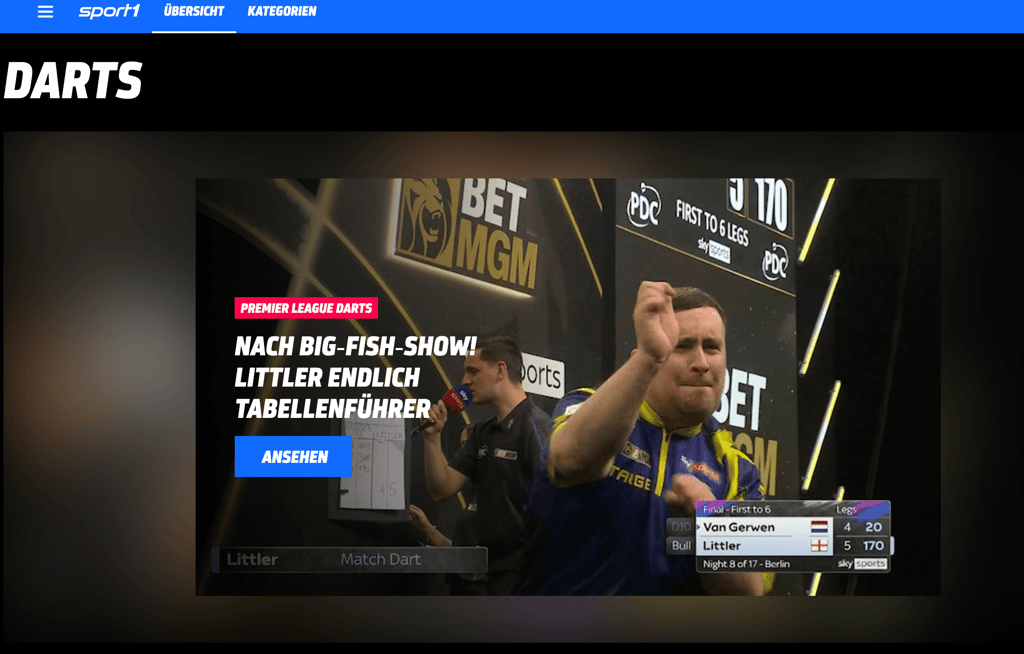 sport1 darts interface