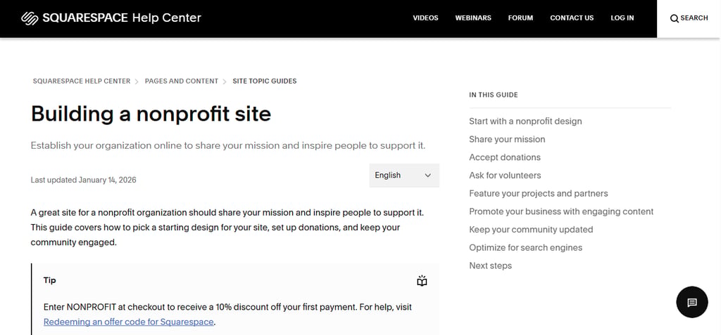 squarespace nonprofit site