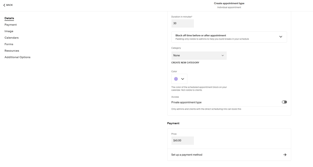 squarespaces scheduling panel