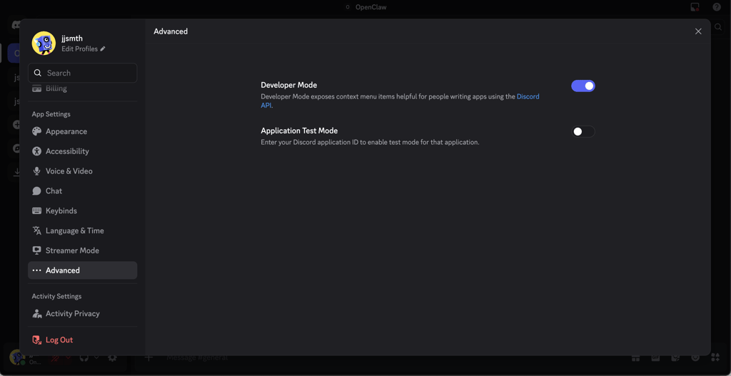 Discord Developer Mode enabled