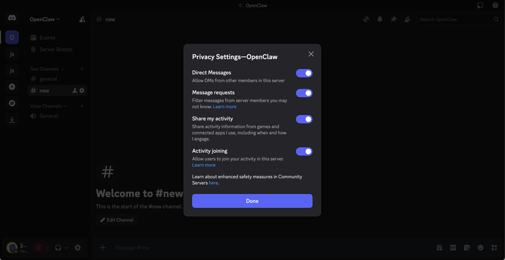 Discord privacy settings