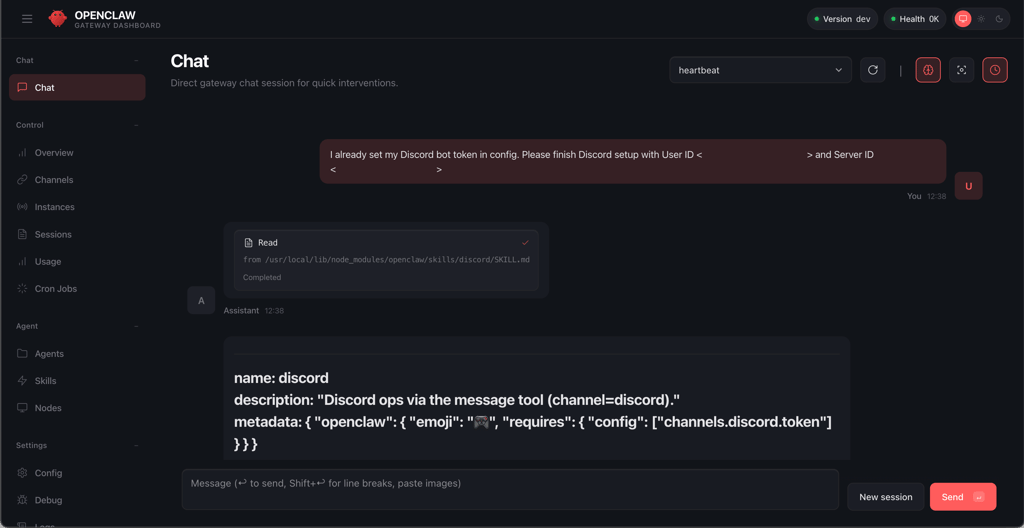 OpenClaw Discord config command