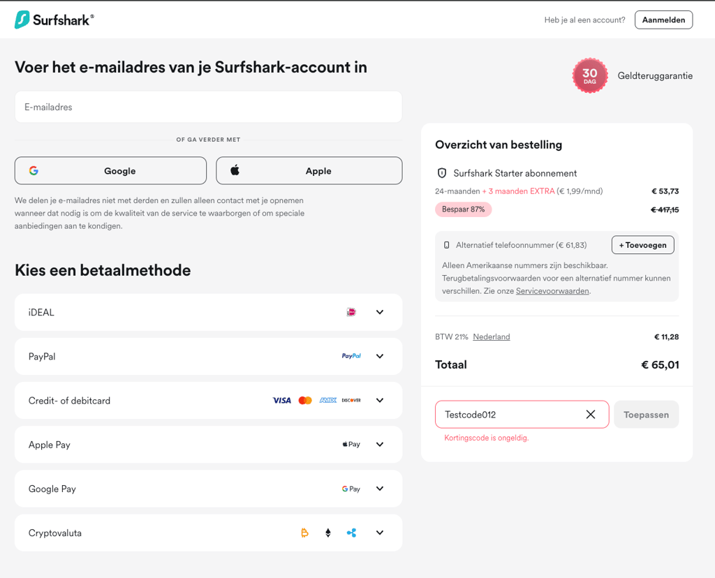 surfshark checkout with coupon nl