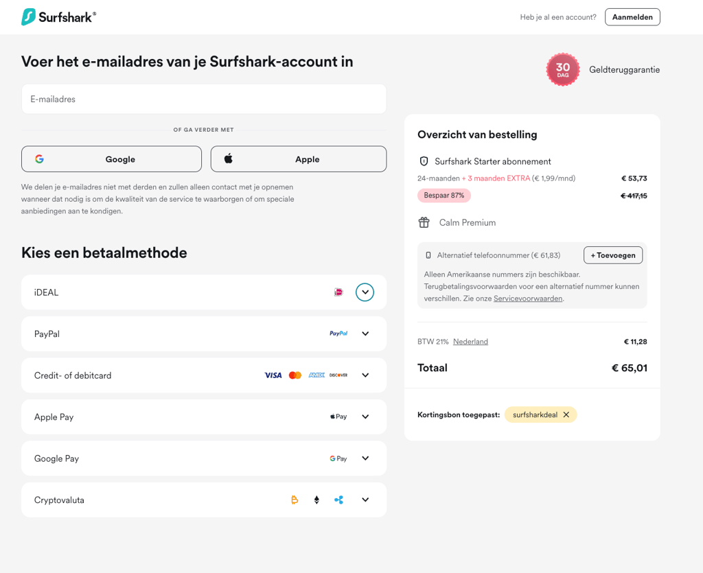 surfshark coupon checkout nl