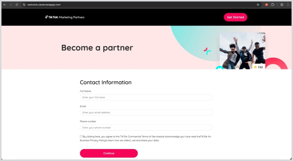 tiktok phish fake page