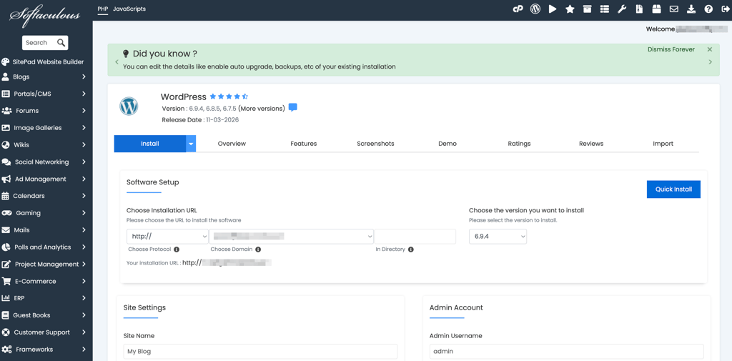 ulthost wp dashboard