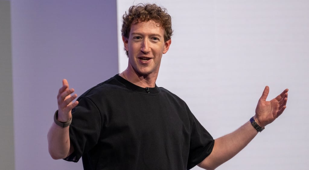 Meta's Mark Zuckerberg animated at a presentation.