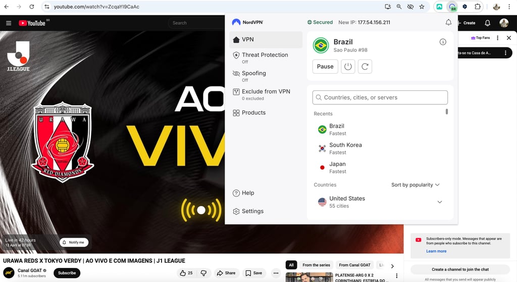 NordVPN で Canal GOAT のブロック解除