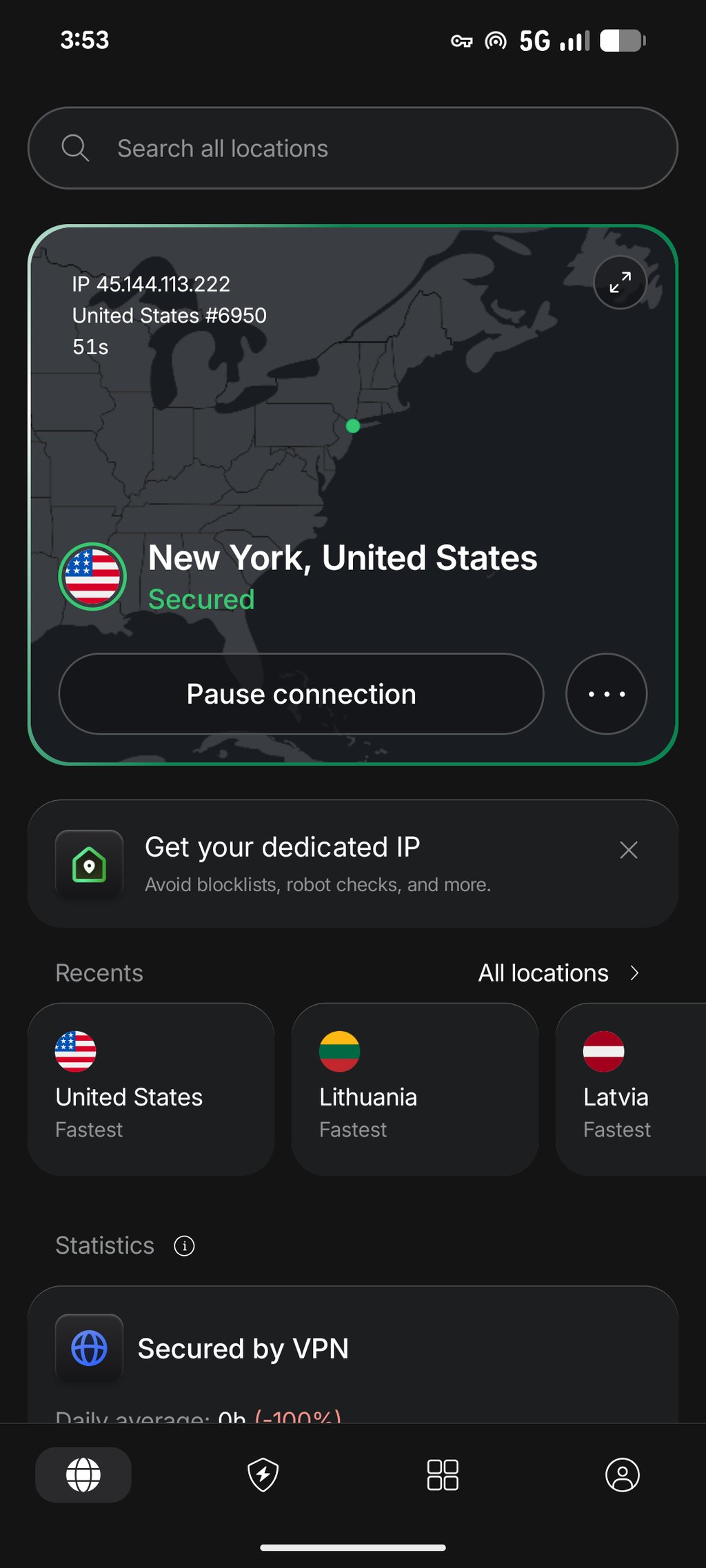 NordVPN Android mobile interface