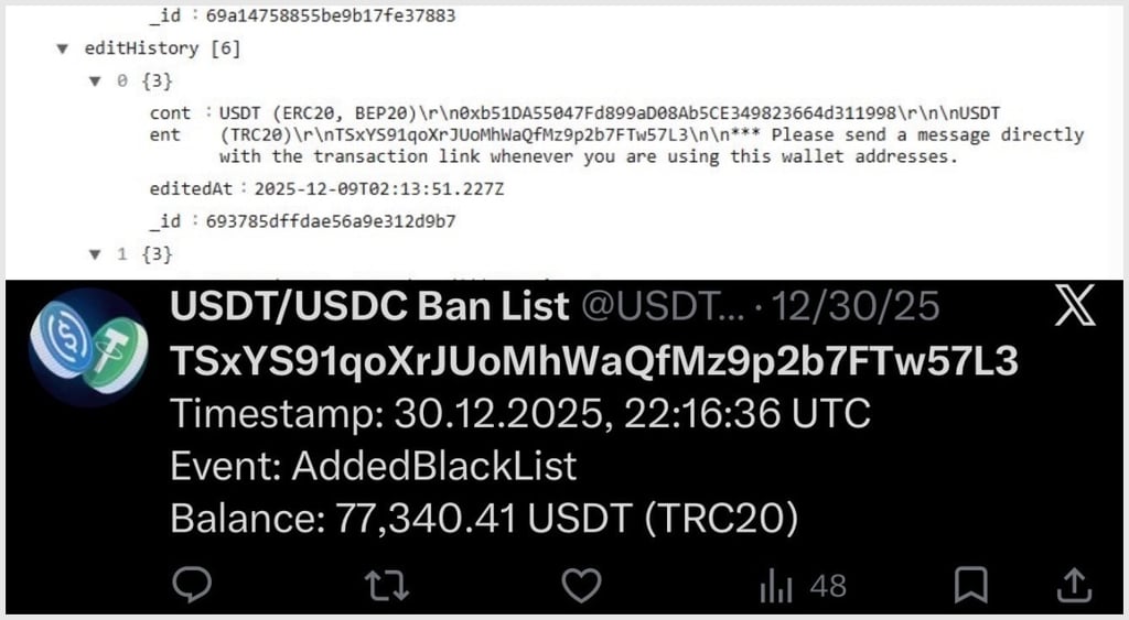 DPRK crypto wallet blacklisted