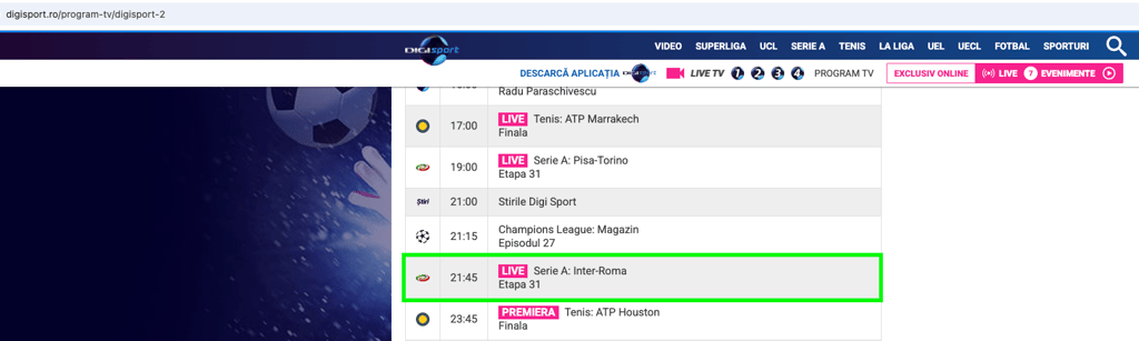 Digi Sport 2, Inter-Roma, Serie A