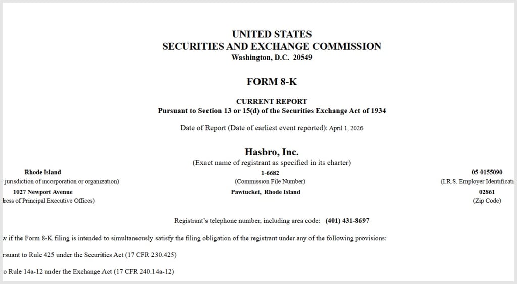Hasbro cyberattack SEC 8-k filing