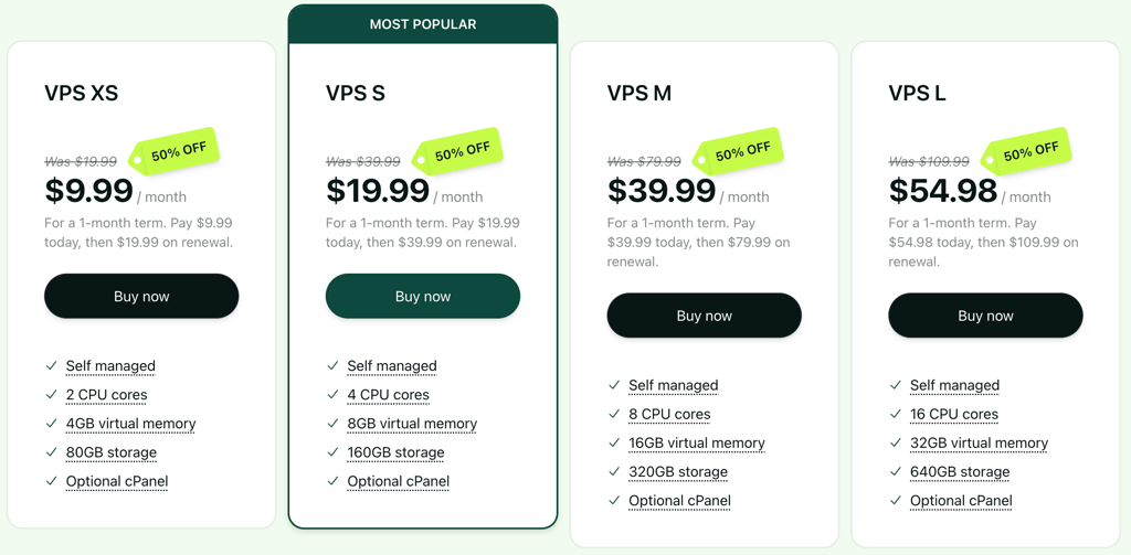 Hosting com VPS pricing