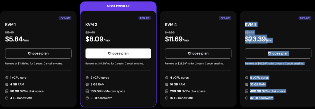 Hostinger VPS plans pricing