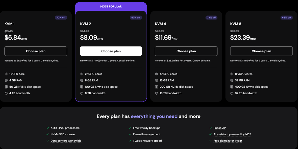Hostinger VPS pricing