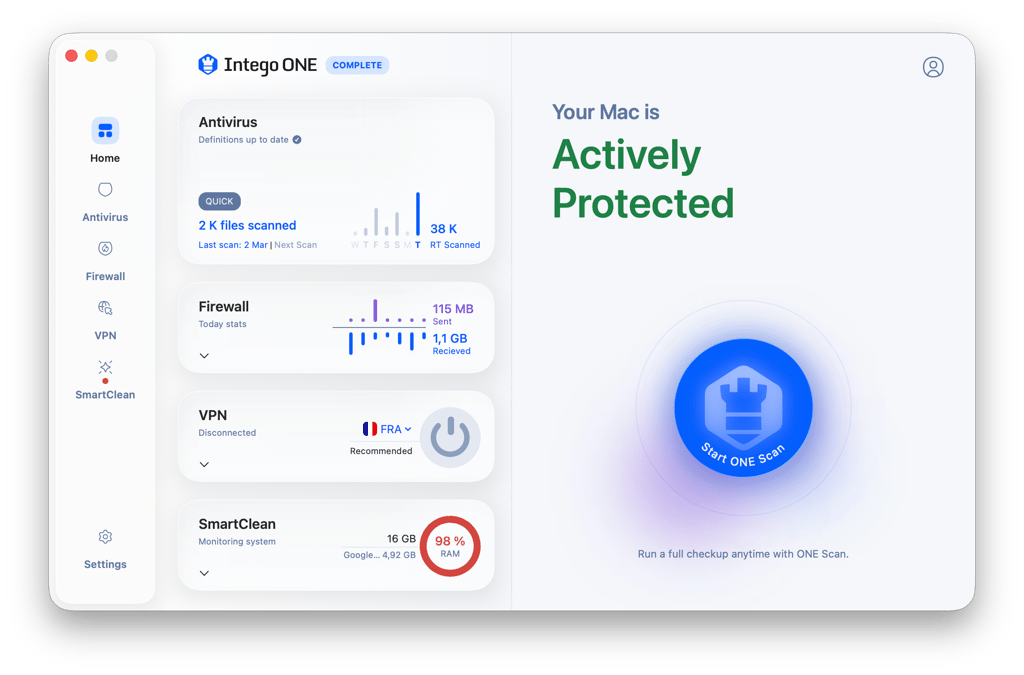 Intego's interface on Mac