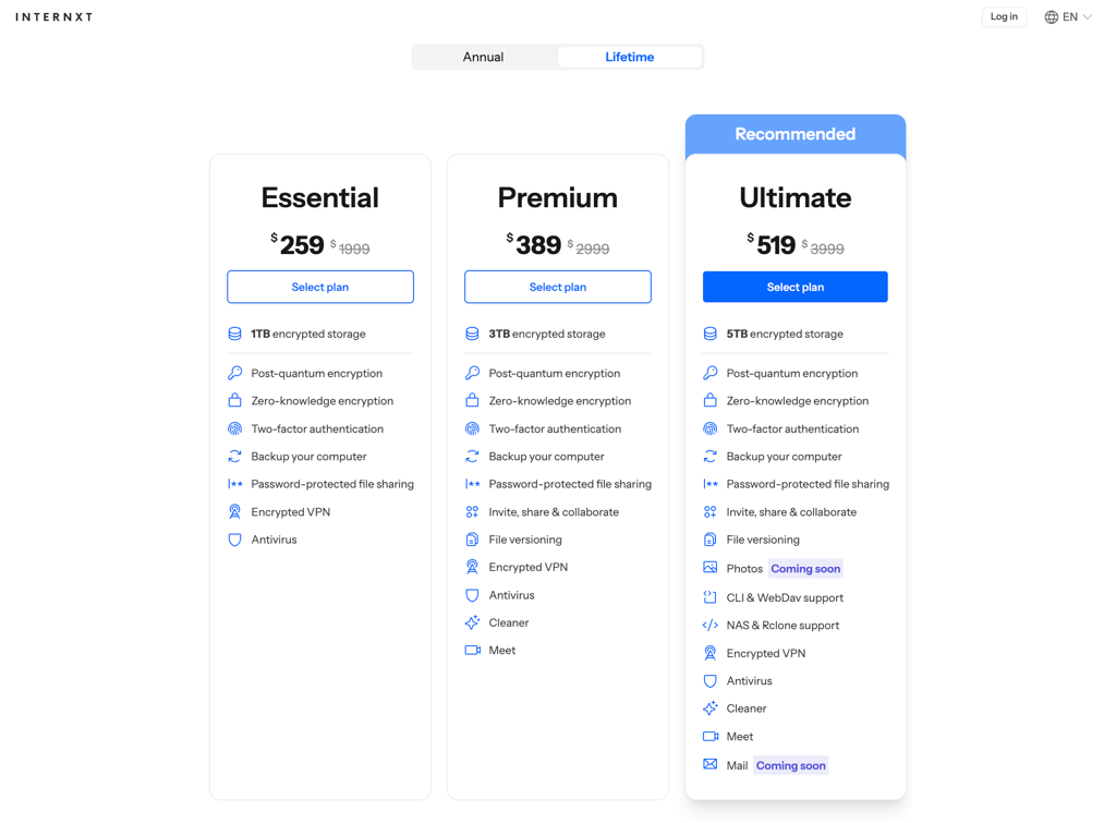 Internxt pricing plans
