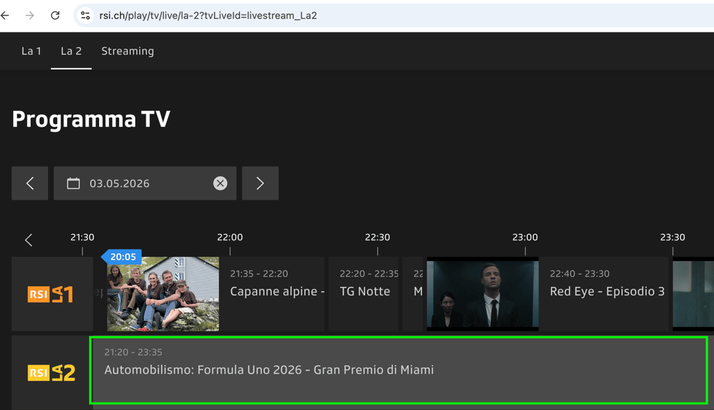 GP di Miami su RSI LA2
