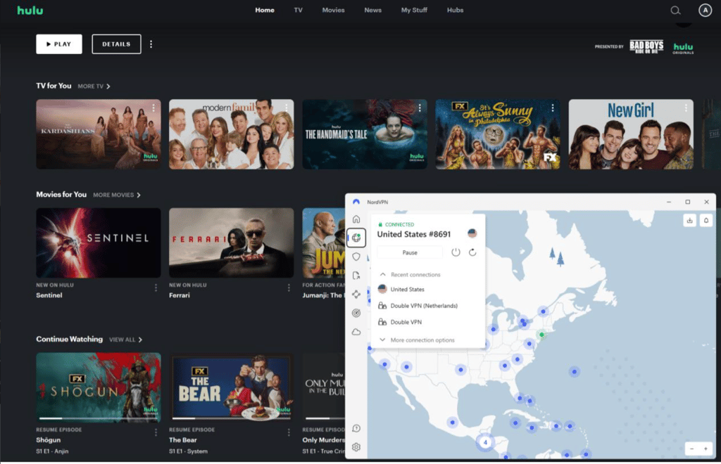 NordVPN unblocking Hulu in the US