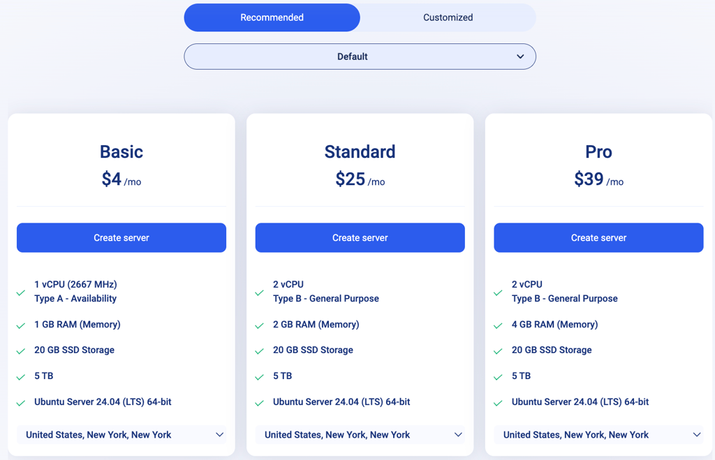 Recommended Kamatera plans pricing