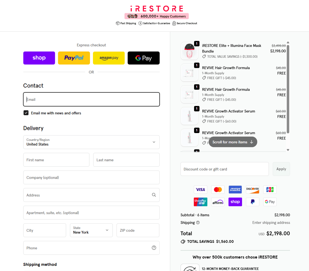 Fill in details at iRESTORE checkout