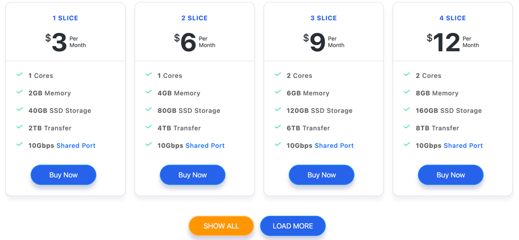 Selection of InterServer VPS plans