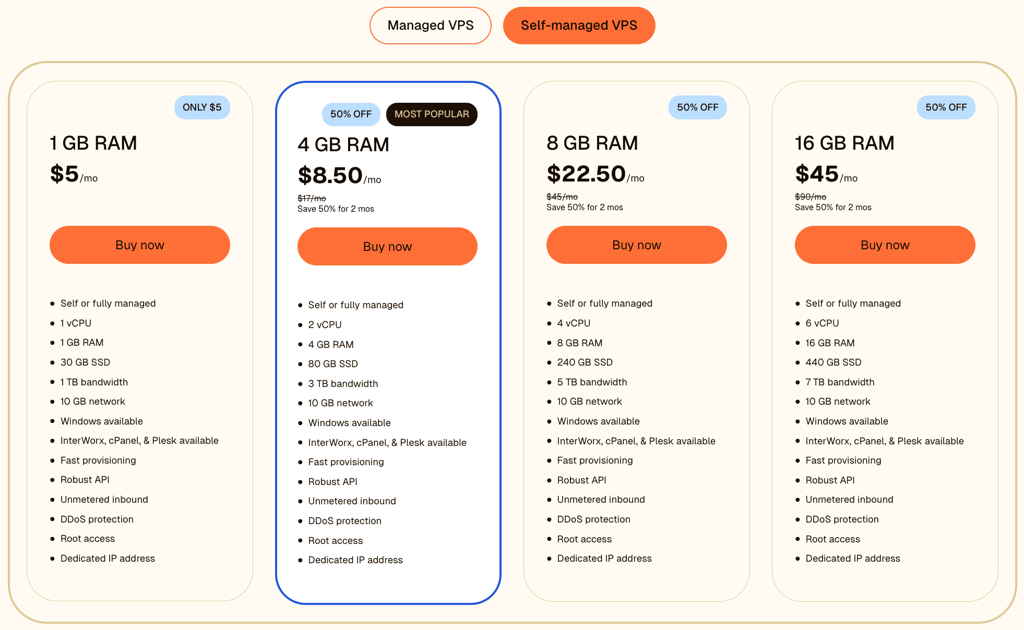 Self managed Liquid Web VPS plans