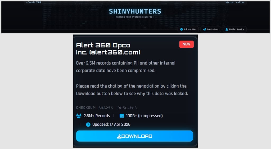 ShinyHunters Alert 360 ransomware attack