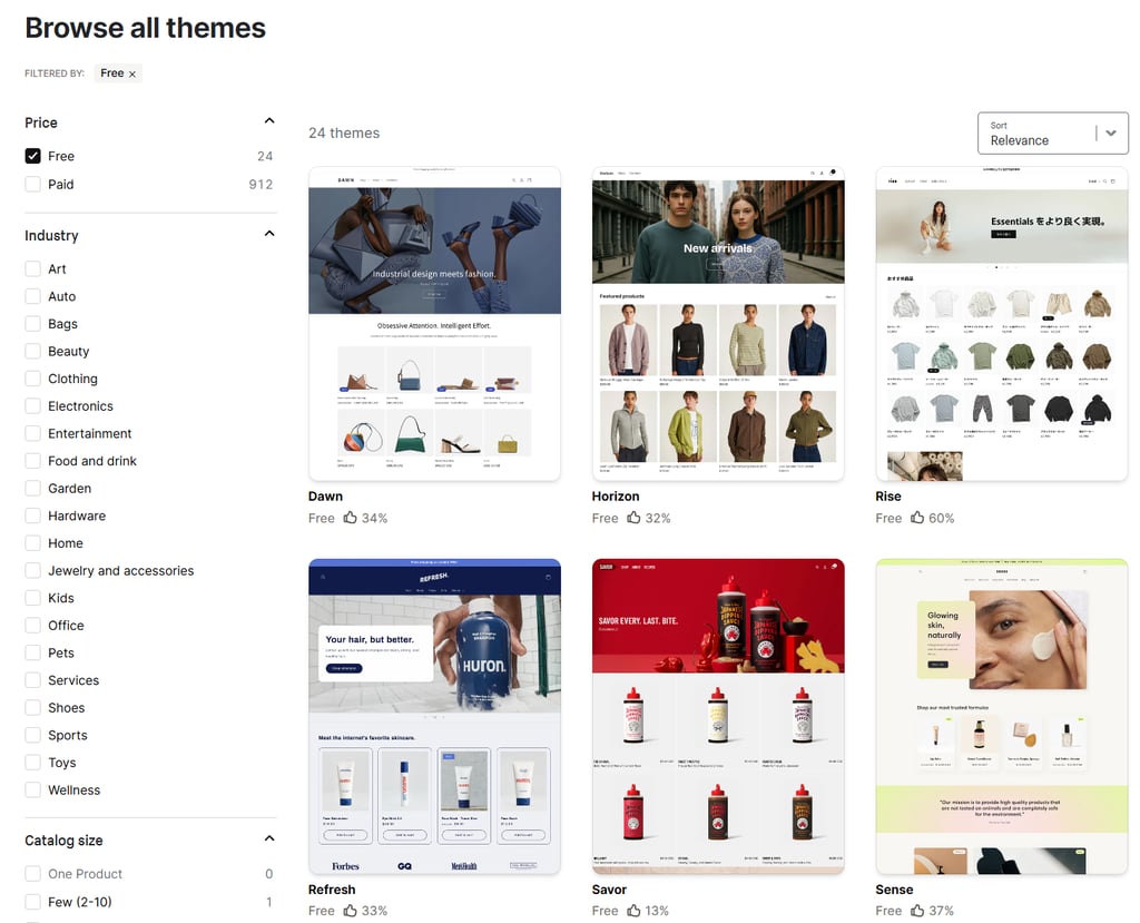 Shopify website template examples