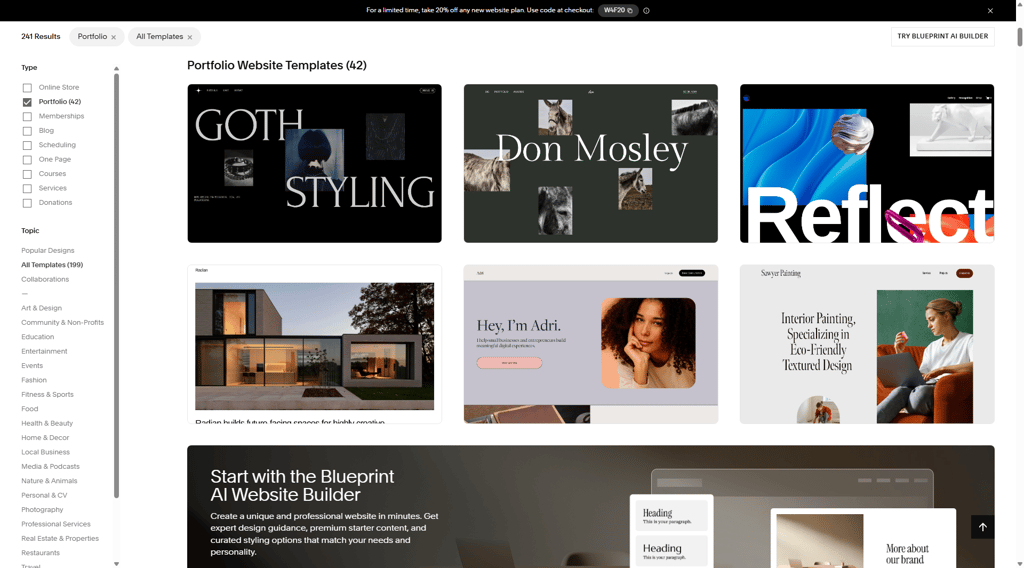 Squarespace portfolio choices