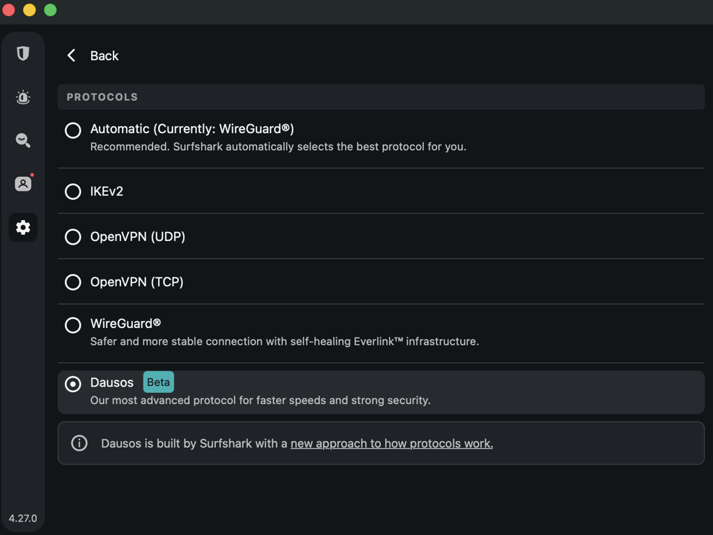 Surfshark Dausos protocol on
