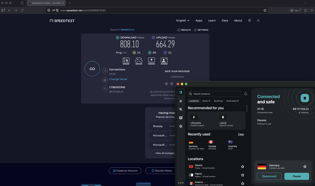 Surfshark Dausos speedtest Germany