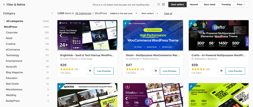 Themeforest website template examples