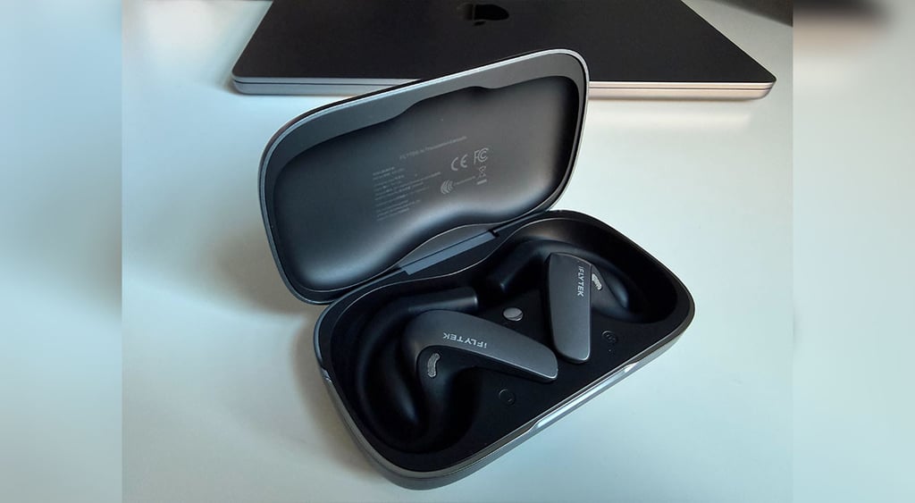 iFLYTEK AI translation earbuds in the case
