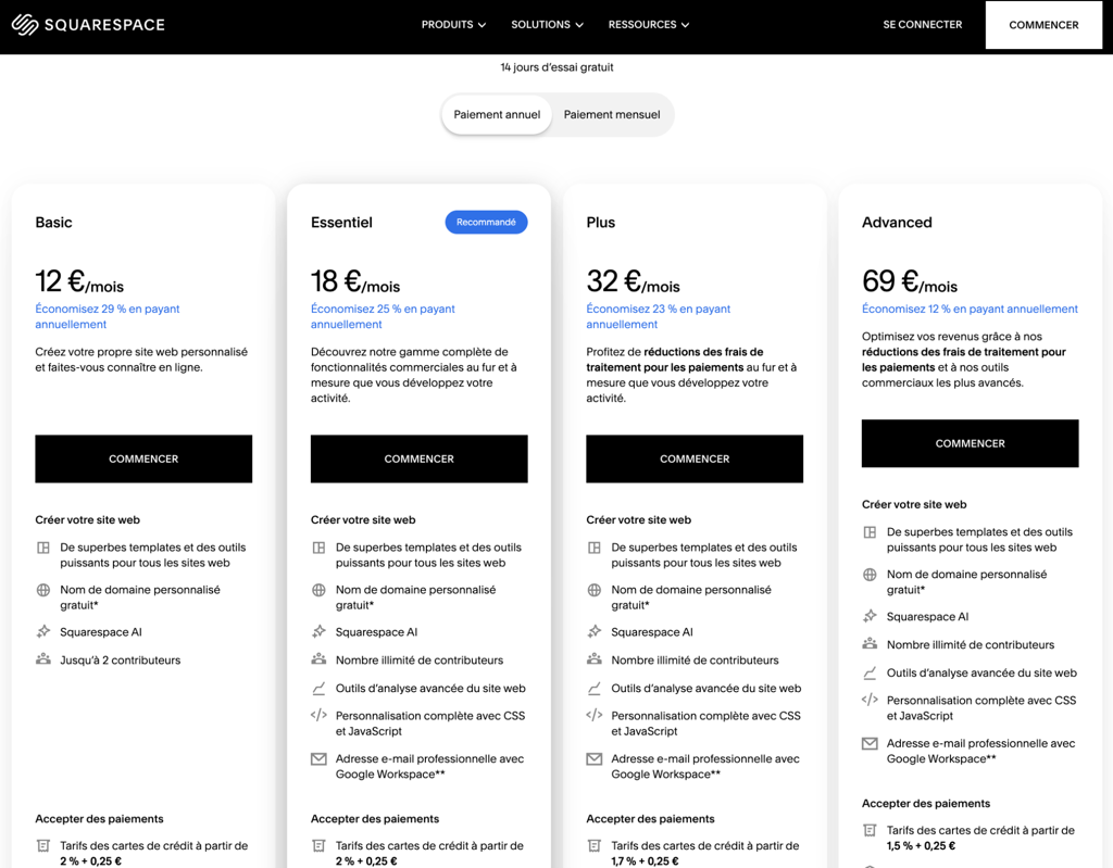 fr squarespace pricing