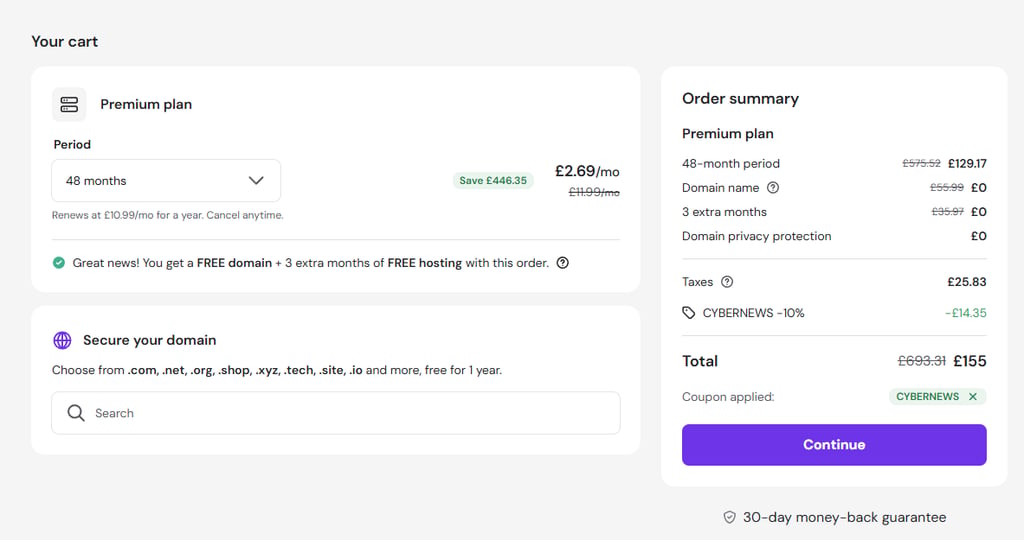 Hostinger plan checkout UK