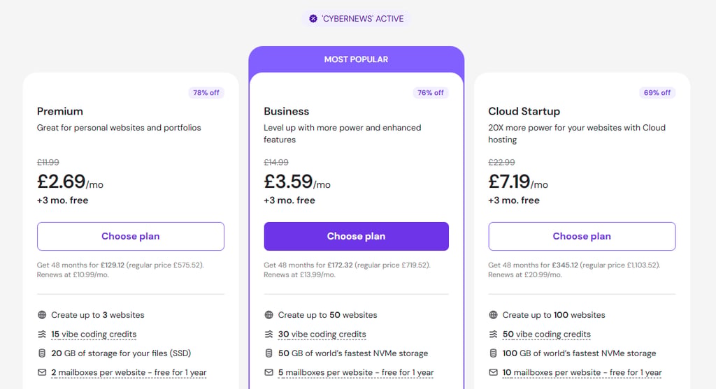 Hostinger plan prices UK