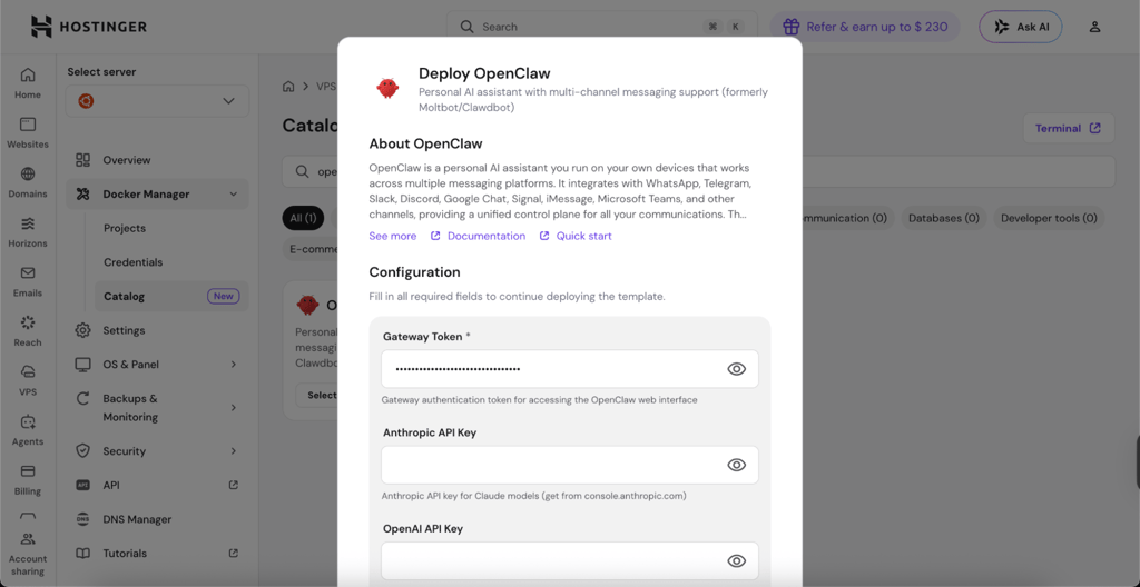 Hostinger VPS OpenClaw configuratiom