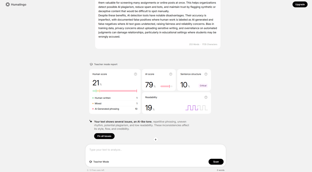 Humalingo free version dashboard