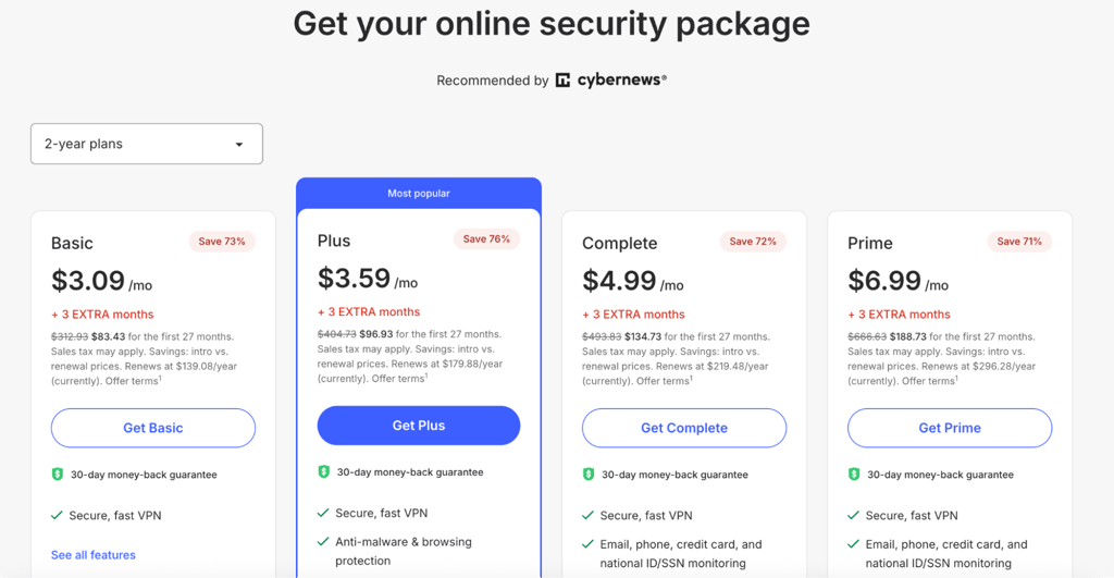 NordVPN pricing page