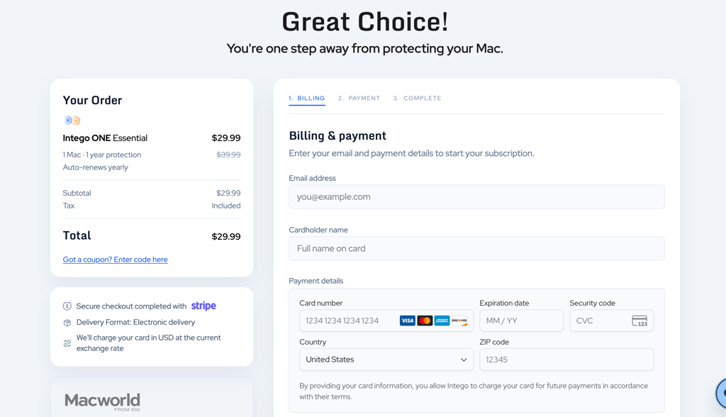 intego checkout