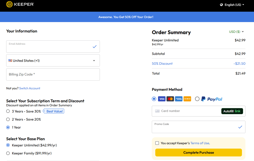 keeper checkout april 2026