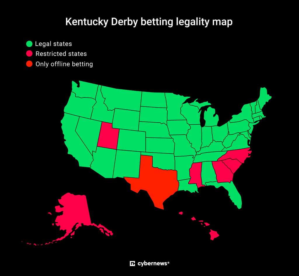 Kentucky Derby betting legal and restricted states map