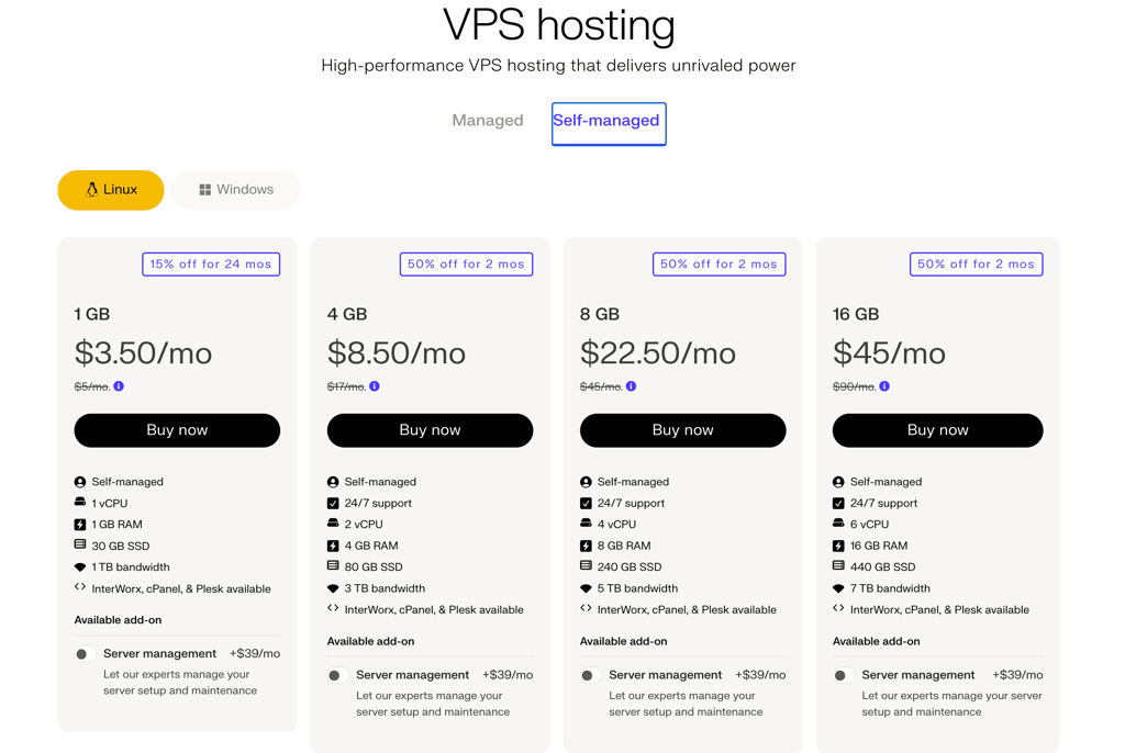 liquid web cpanel unmanaged vps pricing