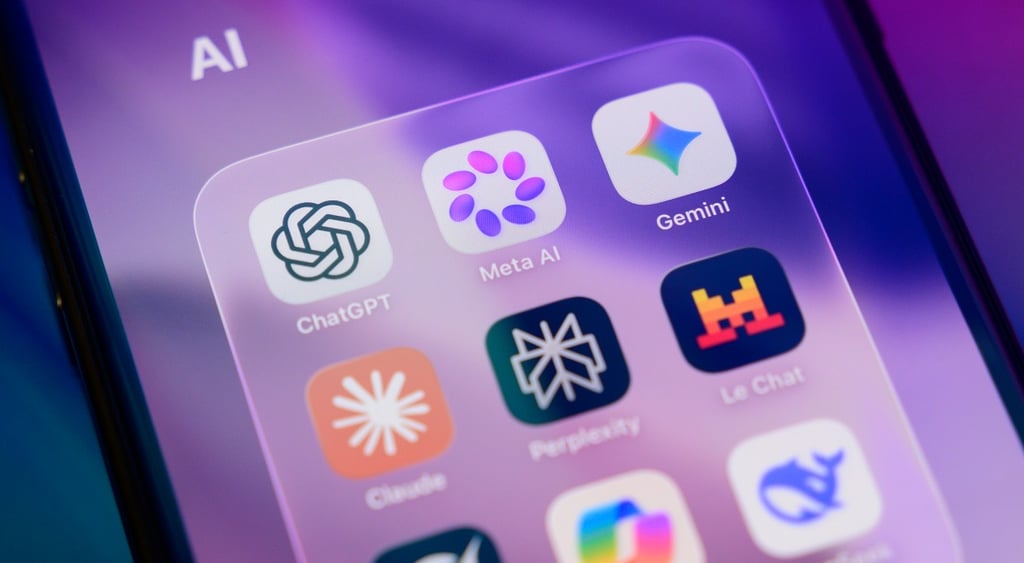 A smartphone screen with Mistral AI's Le Chat and other chatbot apps