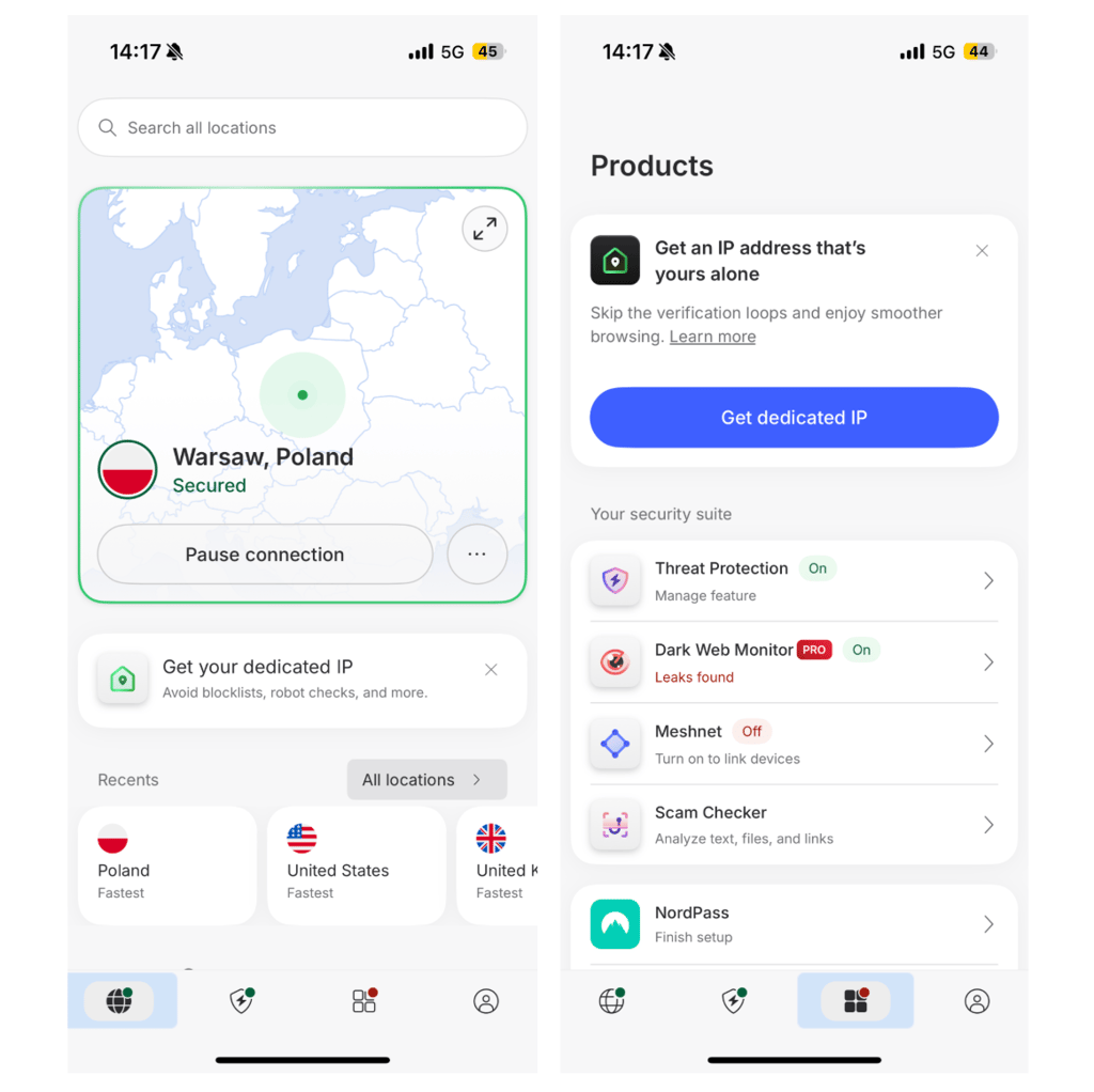 NordVPN mobile interface 13.04.26