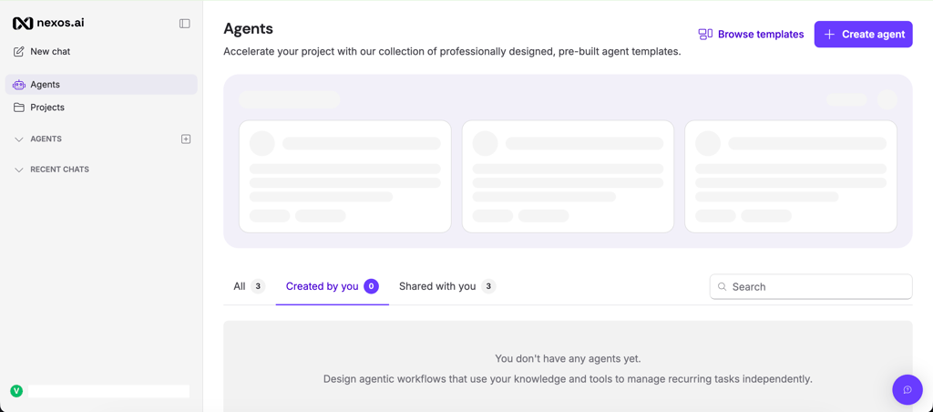 Nexos AI Agent dashboard