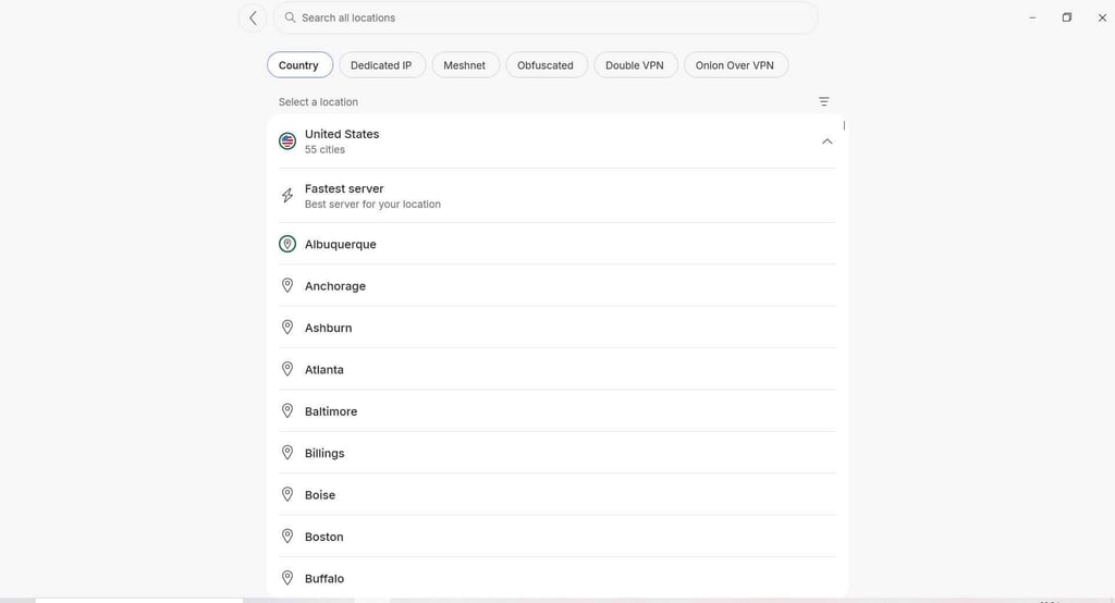 NordVPN list of US servers